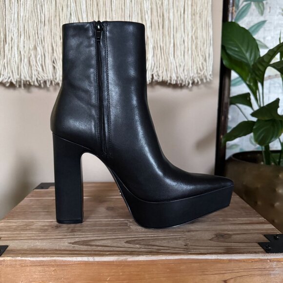 Zara Black Genuine Leather Pointy Toe Inner Zipper Platform Ankle Boots Size 8 - Picture 8 of 13